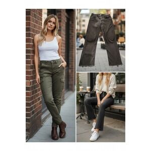 Commune California Surfer Kick Flare Jeans 28 Black Wash Cropped‎